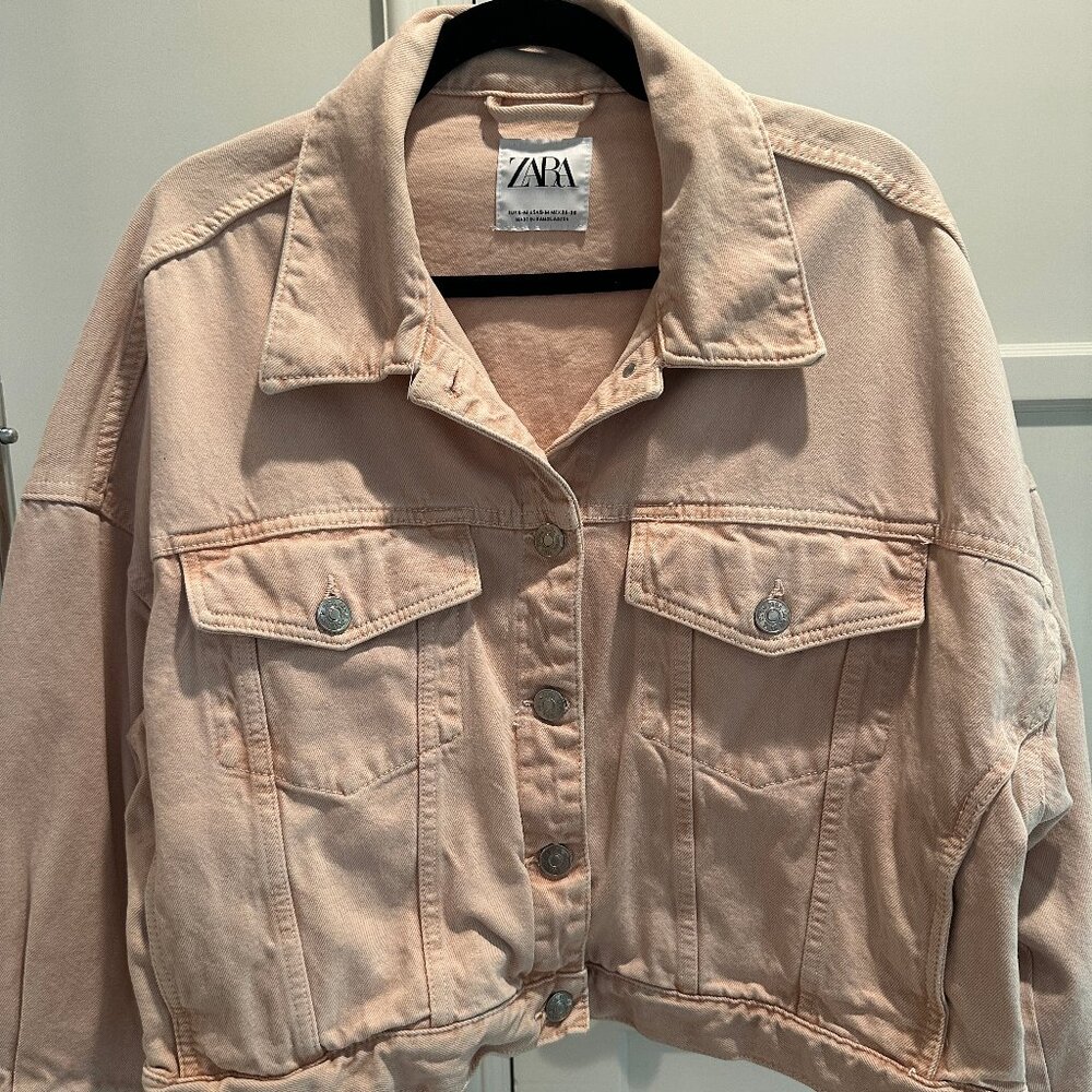 Zara Oversized Denim Jacket - Pink, Size: S-M